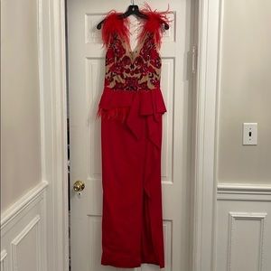 Marchesa Notte Red Sequin & Feather Gown size 6